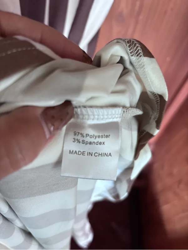 Striped Short-Sleeve A-Line Dress in Brown and White - Image 4