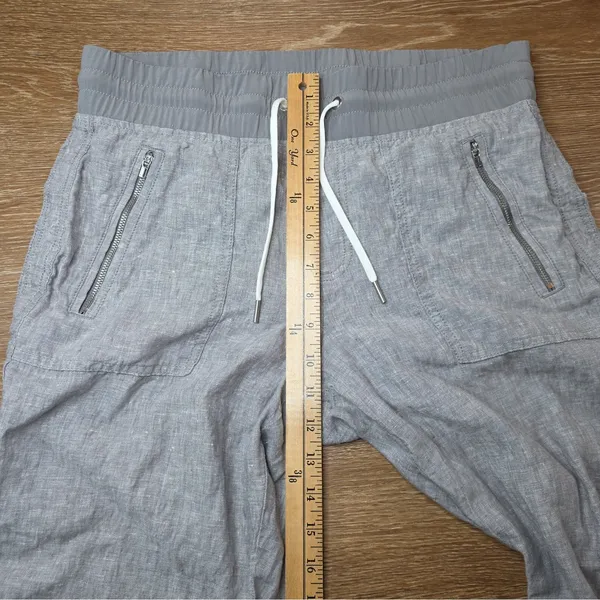 Athleta Cabo Linen Jogger Pants Women 8 Gray 100% Linen Drawstring Zip Pockets - Image 4