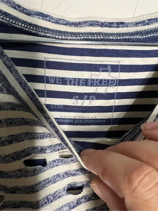 We The Free People Tommy Destroyed Blue White Striped Grunge Edgy Tshirt‎ - Image 5