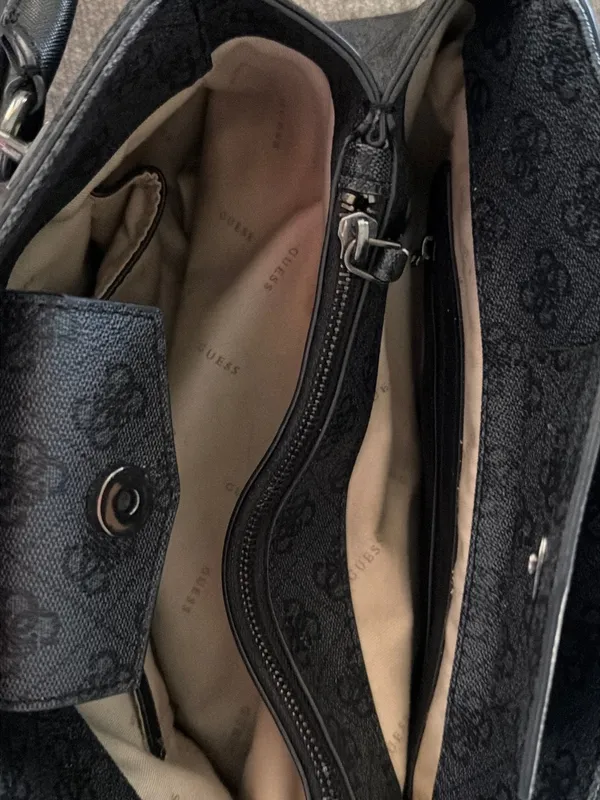 Guess Black Logo Satchel with Flower Charm - Image 4