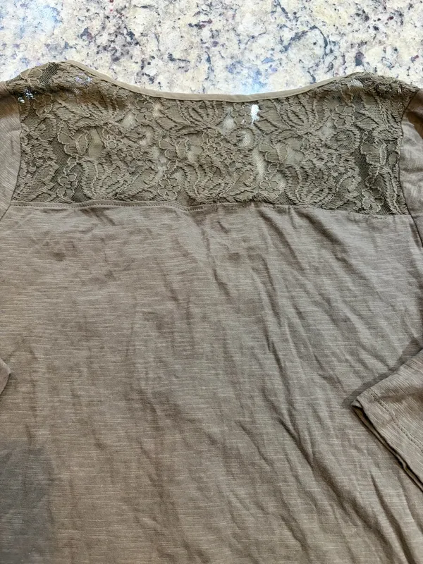 Lane Bryant Olive Lace-Yoke Henley Top - Image 5