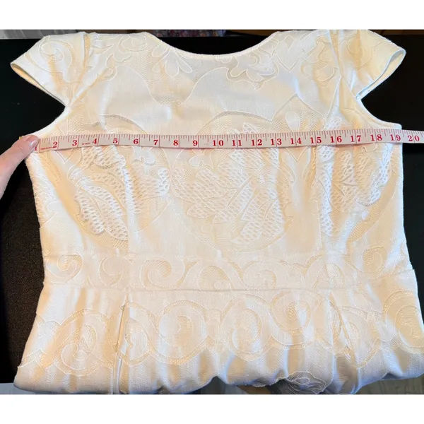 Cremieux Size 12 Fit & Flare Cocktail‎ Dress White Lace Overlay Cap Sleeve - Image 7