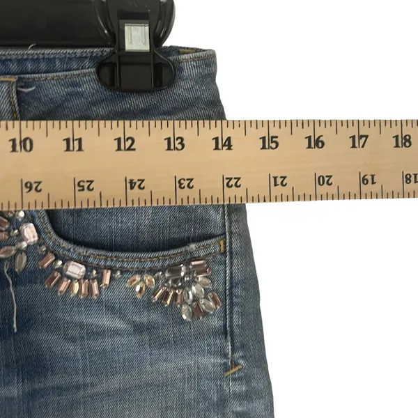 American Eagle Outfitter‎ Embellished Blue Denim Mid Shorts Size 4 - Image 4