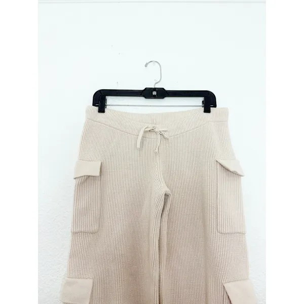 Edikted Wynter Knit Cargo Pants Size Medium Cream Ribbed Wide Leg Loungewear - Image 5