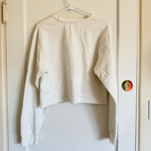 Brandy Melville White Sweatshirt with Blue Floral Design - Image 4
