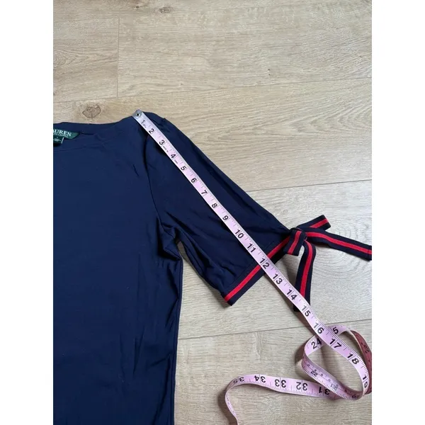 EUC Womens‎ Lauren Ralph Lauren boat neck Navy red stripe bow short sleeve top L - Image 6