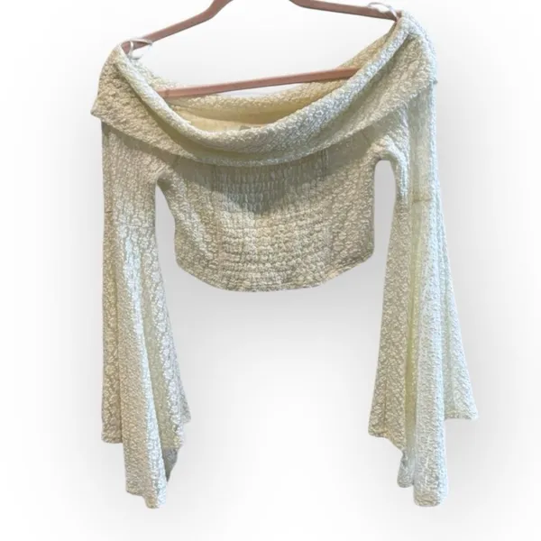 By Together Off-Shoulder Bell Sleeve Crop Top | Ivory Lace | Size M | NWT - Image 2