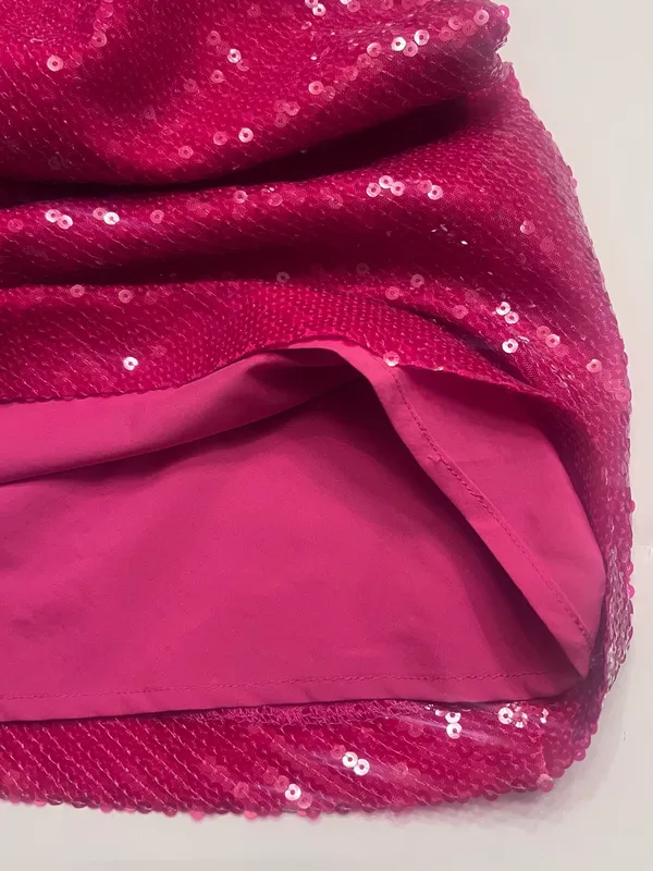 LIKELY Sequin Spaghetti Strap Draped Cowl Neck Mini Dress Fuchsia Pink Size 8 - Image 10