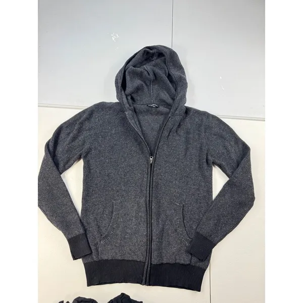 Carbon Women's Gray 100% Cotton‎ Knit Full Zip Hooded Sweater Small - Image 2