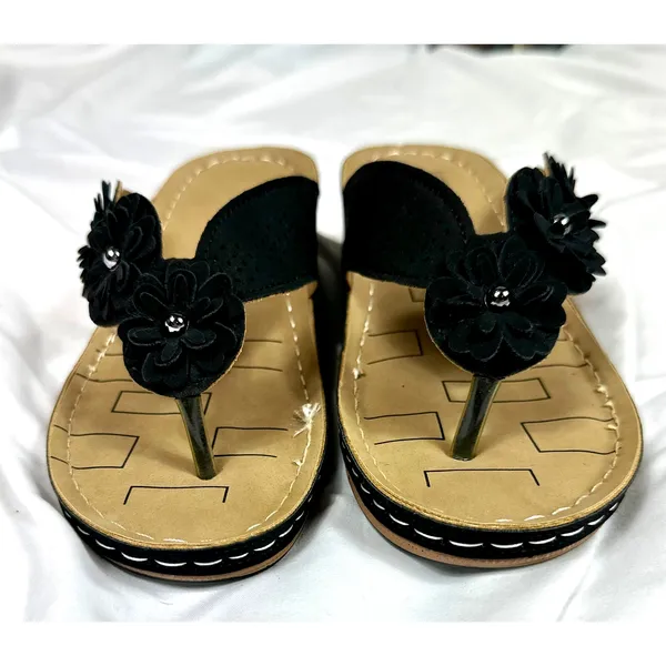 Lightweight Low Wedge Thong Sandals Black 10 - Image 7