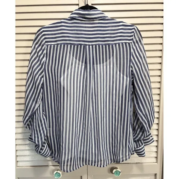 Covington Essentials Blue/White Stripe Long Tab Sl Button Up Blouse W/Tank Small - Image 6