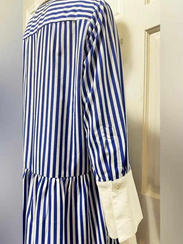 Tuckernuck Blue and White Striped Button-Front Shirt Dress Size Medium - Image 8