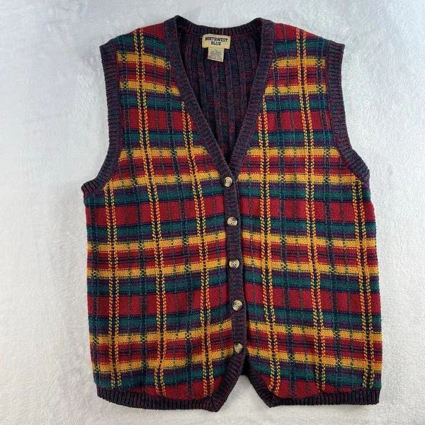 Vtg M Medium Sweater Knit Vest Womens Retro Granny Grandmacore Retro Boho V-Neck - Image 3