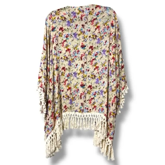 Kori America plus women’s 1XL/2XL Open Cardigan Womens Cover Up Floral Fringe - Image 2