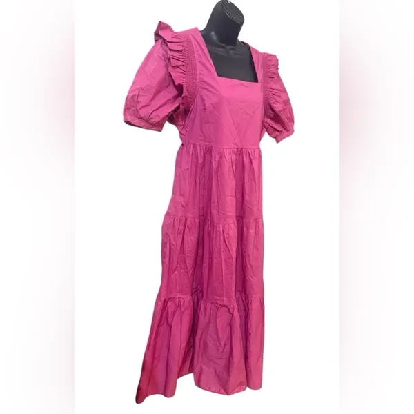English Factory Square Neck Ruffle Smock Midi Dress Pink Sz XS NWT - Image 6