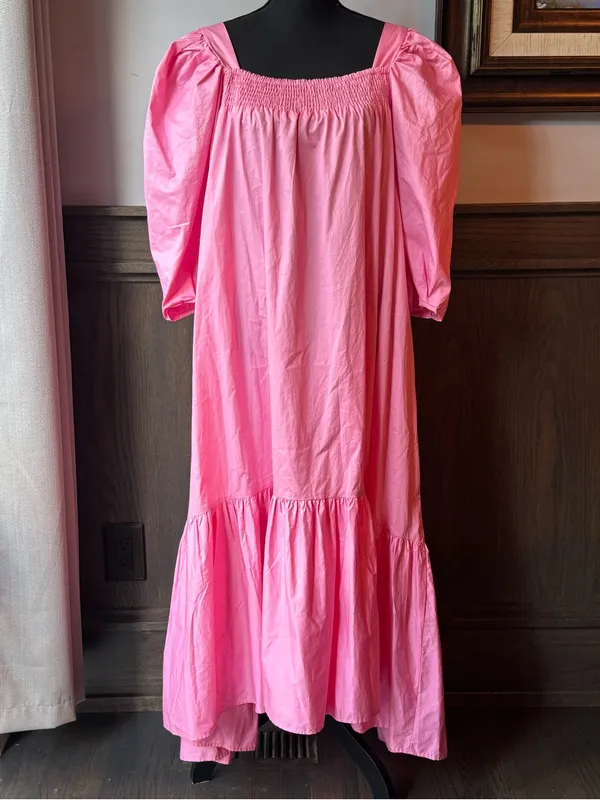 H&M Pink Puff-Sleeve High-Low Maxi Dress large - Image 3