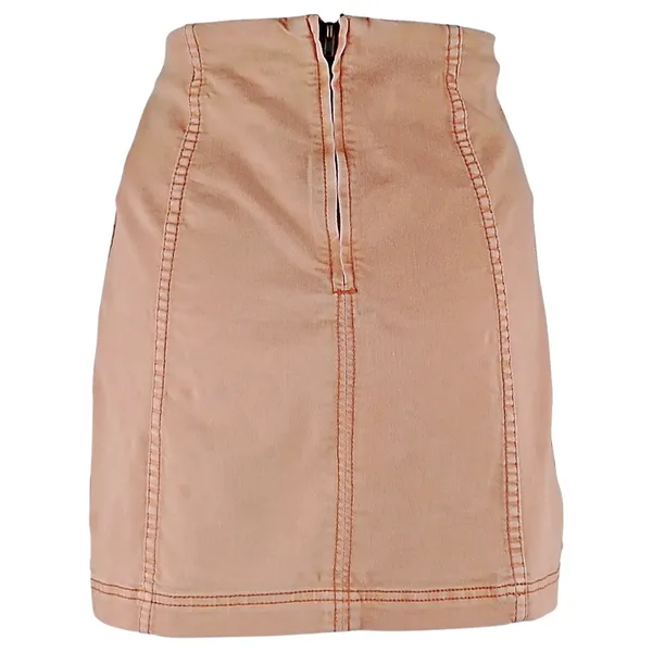 Free People Tan Khaki Denim Pencil Mini Skirt Sz 6 Modern Femme Boho Minimal - Image 3