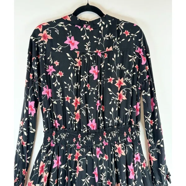 Free People Womens Dress Black Lighten Up Floral Mini Shirtdress Boho Size Small - Image 9
