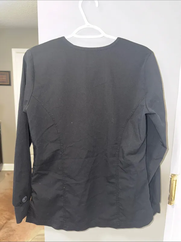 Healing Hands Women's Daisy Snap Front Warm-Up Solid Scrub Jacket in black XS - Image 4
