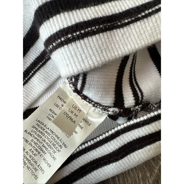 Maeve‎ Anthropologie Medium Womens Top Stretch Black White Short Sleeve Striped - Image 4