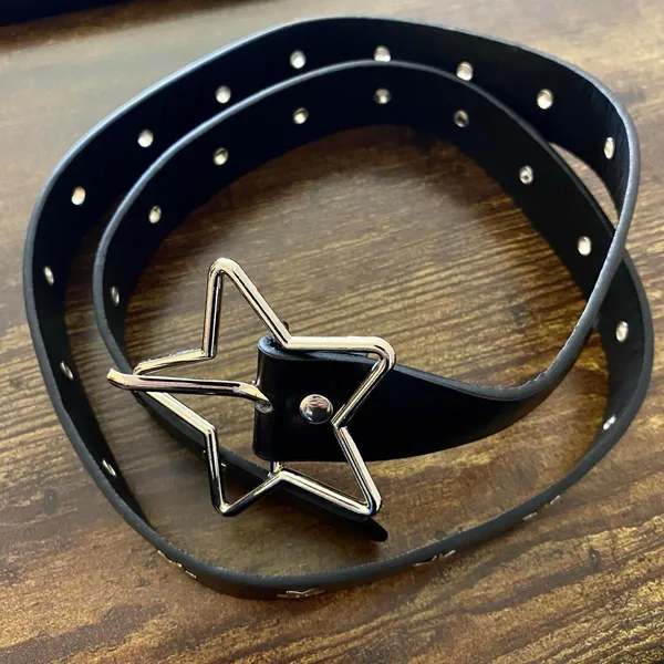 Black Y2K Grunge Star Buckle Star Grommet Belt, Fits 6 to 38 Inches, X7GA1403 - Image 6