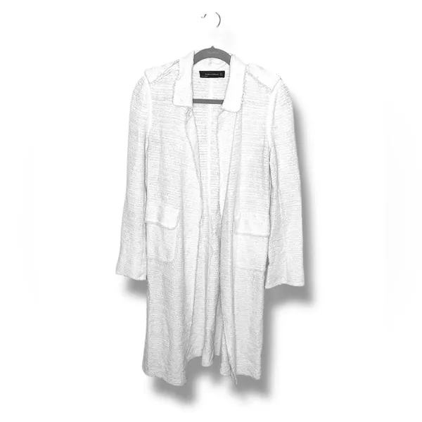Zara Cream Tweed Long Cardigan Small - Image 2
