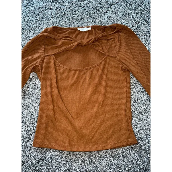 Lush Women's Brown Long Sleeve Crop Top size small‎ - Image 2