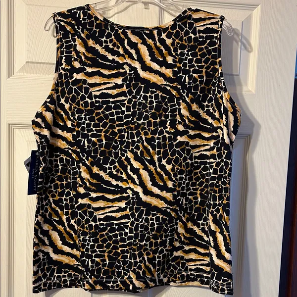 NWT Karen Scott Sport Zebra and Giraffe Print Tank Top - Black Tan XL - Image 5