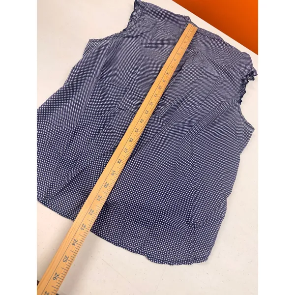 Maurices Navy Blue Polka Dot Sleeveless Tie Front Button Down Blouse Large - Image 5