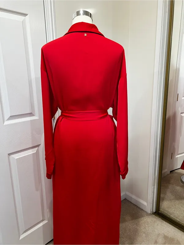 Fabletics Eco-satin Robe Strawberry Red With Black Trim With Pockets Size Medium - Image 13