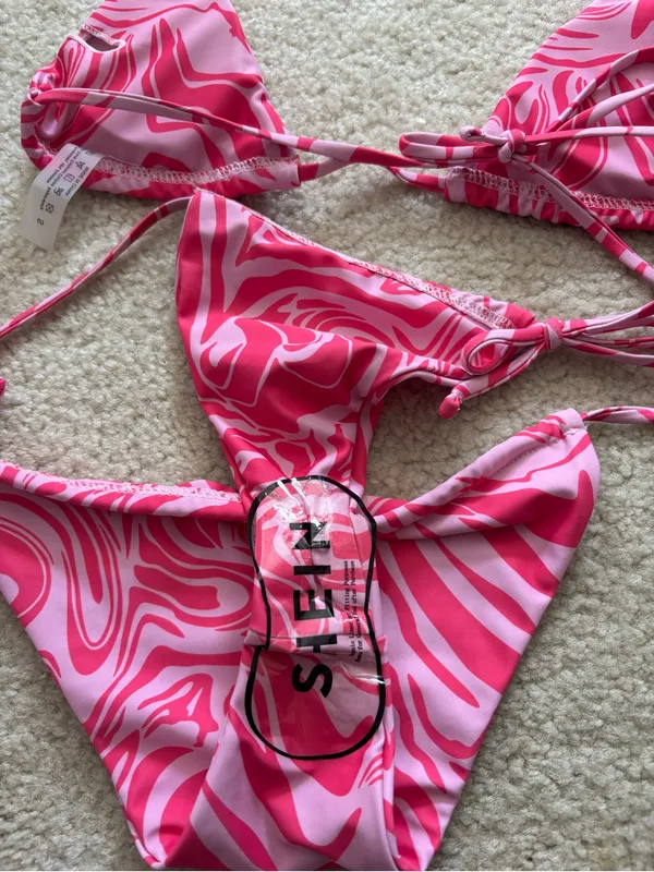 SheIn Pink and Light Pink Swirl Bikini Set - Image 4