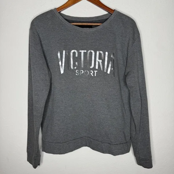 Victoria Sport Sweatshirt Cropped Pullover Long Sleeve Top‎ Gray Size M - Image 5