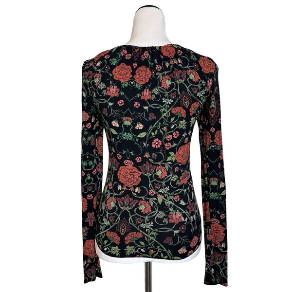 Free People Floral Babydoll Long Sleeve Top Sz L Red Whimsigoth Fairy Grunge Y2K - Image 3