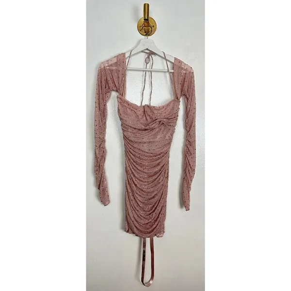 HOUSE OF CB Estella Crystallised Mini Dress in Soft Pink Size Medium - Image 4