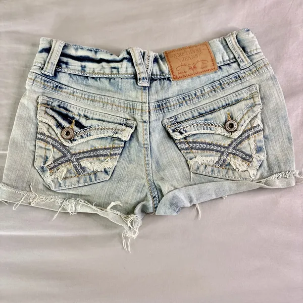 Y2K Acid Wash Low Rise Denim Mini Shorts 0/25" Amethyst - Image 6