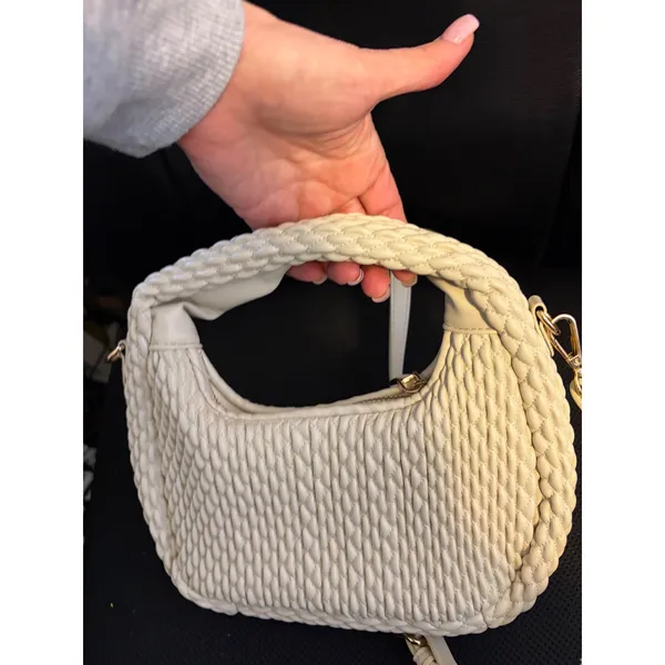 Sincerely Jules Cream‎ Quilted Hobo Bag Braided Handle Crossbody Ivory Ruched - Image 5
