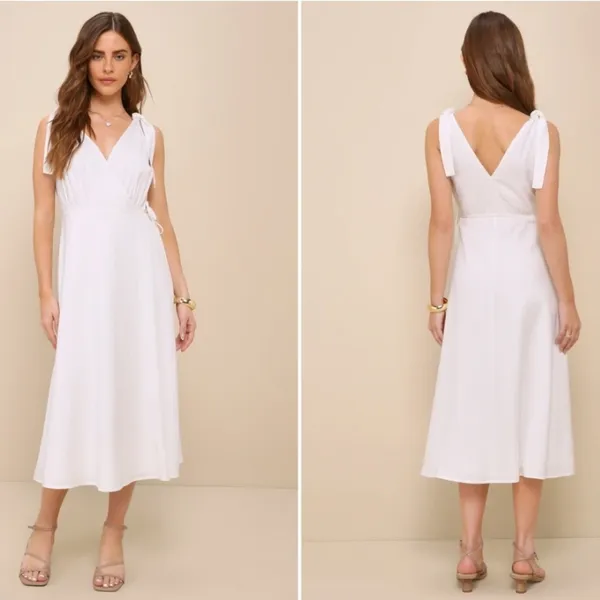 LULU's Casual Summer Bridal Brunch Beach Summer Honeymoon Resort Midi Dress - Image 4