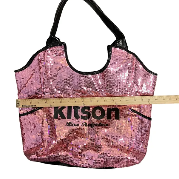 Kitson Los Angeles Pink Sequin Black Trim Tote Bag - Image 7