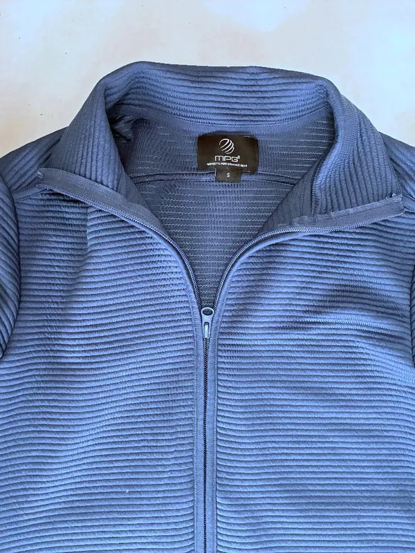 MPG Ottoman Long Full Zip Up Ribbed Sweater Jacket - S - Slate Blue - Image 2