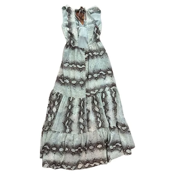 VICI dress Move Like Mamba green snake print crepe hi low maxi sz small‎ - Image 4
