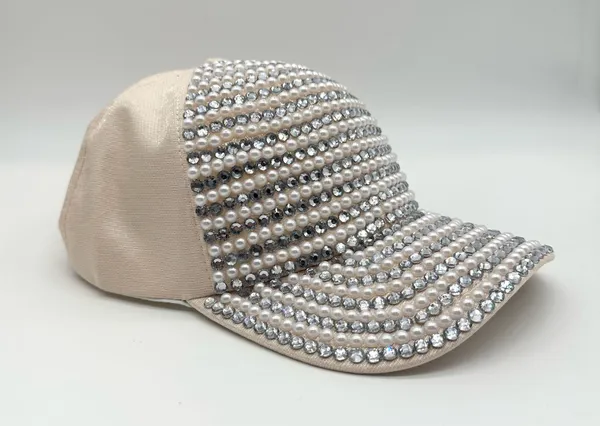 Juicy Couture Pearl Rhinestone Beige Baseball Cap Glam Sparkle Bling Women's Hat - Image 2