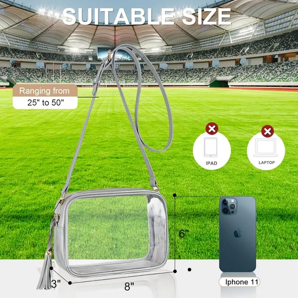 NWT Clear Crossbody Stadium Approved Bag – 12x12x6 – Silver Trim - Image 3
