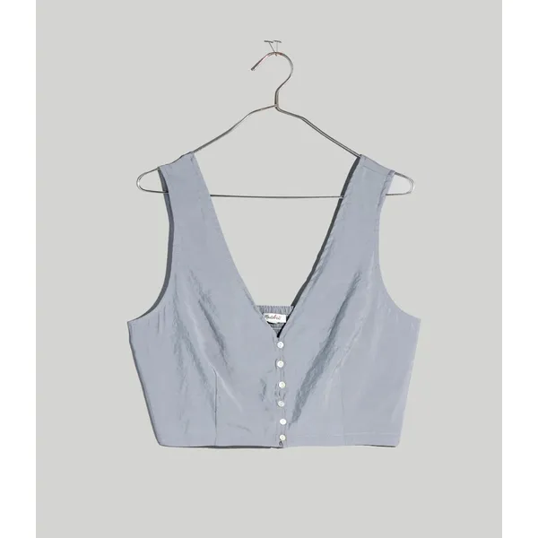 Madewell Softdrape Gwen Crop Vest Top Still Dawn Gray Fitted V Neck US 12 NWT - Image 3