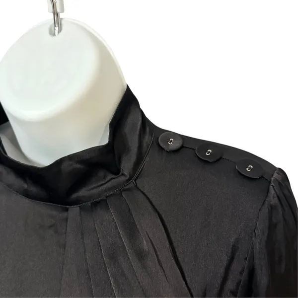 Alexia Admor Black Satin Mock Neck Drape Midi Dress Sz 4 D3401 - Image 5