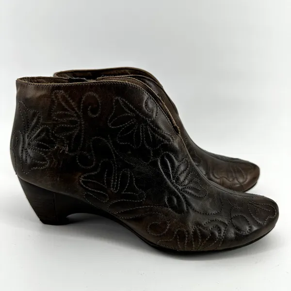 Pikolinos Ankle Boots Leather Embroidered Heeled Slip On Almond Toe Brown 7.5 - Image 2