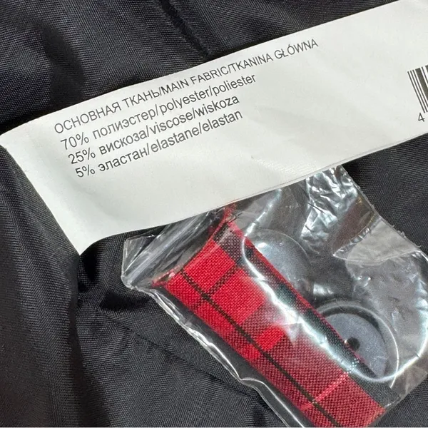 BeFree Tartan Plaid Double Breasted Tie Waist Trench‎ Overcoat Red XS - Image 12