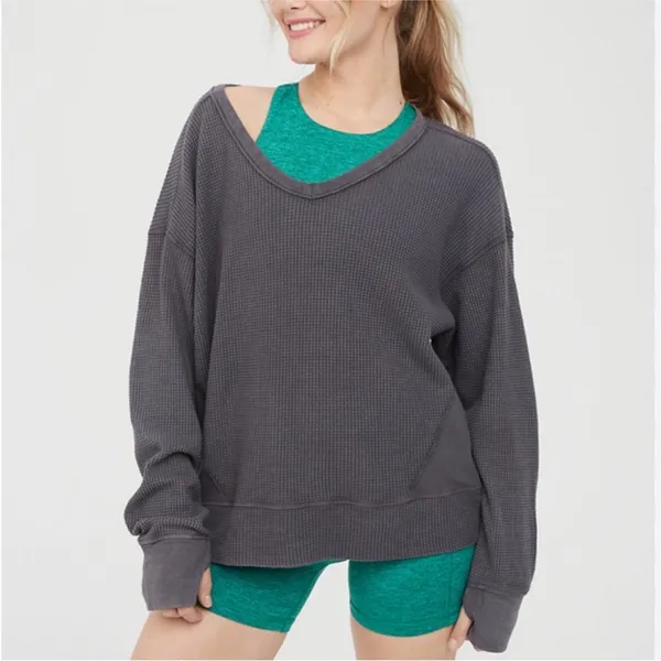 OFFLINE By Aerie Oversized Waffle Henley T-Shirt size medium long sleeve top - Image 2