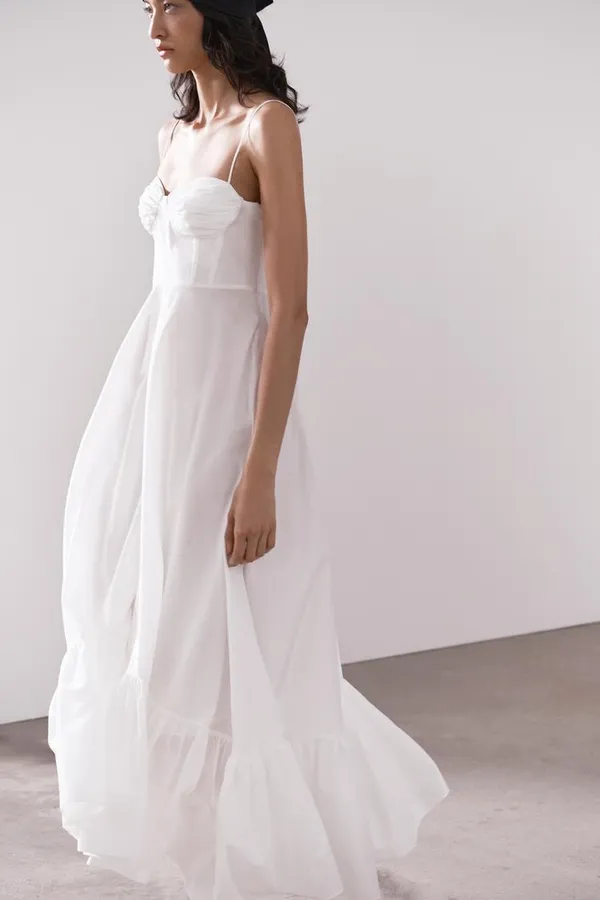 Zara dress maxi poplin ruffle flowy white corset bohemian summer vacation - Image 20