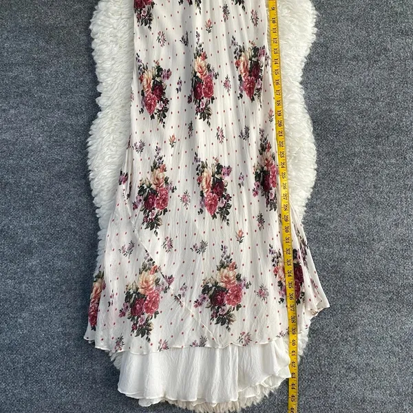 Nostalgia Cream Floral Maxi Dress Layered Short Sleeve Polka Dot 100% Rayon - Image 8
