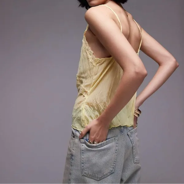 Topshop Elegant Yellow Lace Trim Cami Top Womens Size 8-10 - Image 3